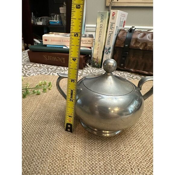 FC Etain Garanti Silver Tone Matte Sugar Bowl with Lid & Handle Made in France - Picture 8 of 9